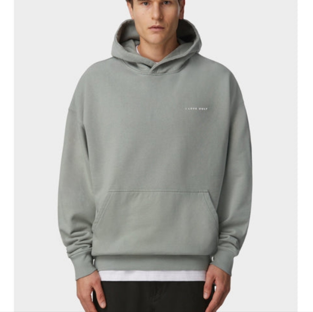 Hoodie Size L, heather grey, I love ugly box fit